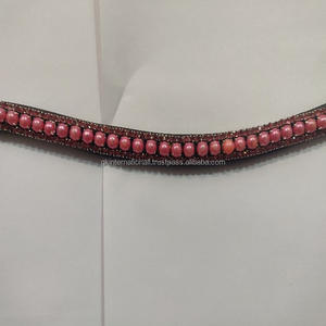 แฟนซีที่มีคุณภาพสูงสีดำพรีเมี่ยมหนังคิ้ววงสำหรับม้า15มิลลิเมตรรูปคลื่นที่มี3แถวสีชมพูมุกตกแต่งโซ่ - Product Image 3