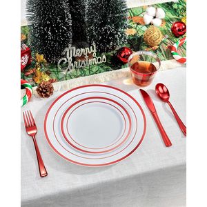 Kit di Articoli per Feste Usa e Getta di Lusso per 50 Ospiti, Set di Stoviglie in Plastica Rossa da 350 Pezzi, Include 50 Piatti per Cena e Dessert - Product Image 2