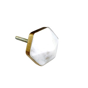 Pomo de Puerta Hexagonal de Latón y Mármol Blanco, Color, Forma y Tamaño Personalizados, Hecho en India - Product Image 1