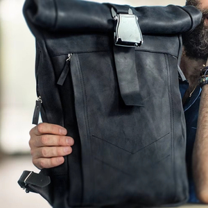 Genuine Leather Anti-Theft <b>Roll</b> Top <b>Backpack</b> Vintage <b>Backpack</b> Bag Unisex Waterproof Travel Day Pack Zipper LTBP-0204 - Product Image 1