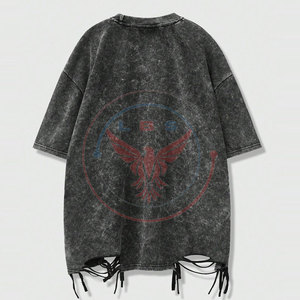 Wholesale High Quality <b>Men</b> Distressed T-Shirts Solid Casual 180 Grams Fleece Short Sleeve Stylish Fashionable <b>Pullover</b> - Product Image 2