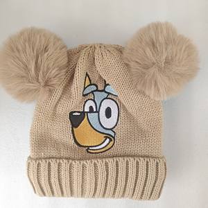 Gorro de Punto con Bordado de Perro y Dos Pompones para Niños y Niñas, Gorro Grueso y Cálido para Invierno - Product Image 4