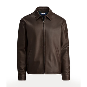 Top Trending <b>Brown</b> Full-Grain <b>Leather</b> <b>Jacket</b> <b>Men</b> Classic Windbreaker Style Durable Breathable Outdoor Coated Front Waterproof - Product Image 3