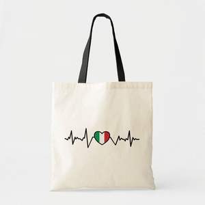 Bolsa de Tela de Algodón con Estampado Gráfico de Latido de Corazón con la Bandera de Italia, Bolsa de Compras Reutilizable, Personalizable - Product Image 1