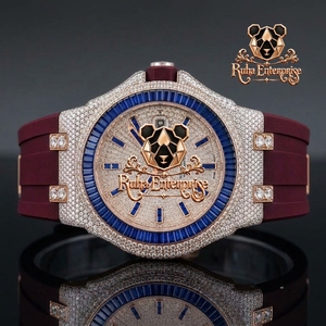 Luxury Round Watch with a Blue Rubber Band, <b>Crystal</b>-Set Bezel and <b>Ornamental</b> Gold-Tone Dial - Product Image 2