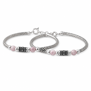 925 Sterling Silver Pink Crystal Beaded Chain <b>Bracelet</b> High Polish Vintage Style Women Girls Jewelry Gift Daily Wear Party - Product Image 5