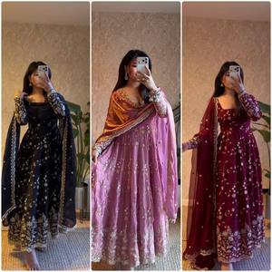 Compra al por mayor: Vestido Anarkali de seda Fandy de alta calidad con bordado de lentejuelas y hilo, Dupatta de 2.20 metros, Traje de ropa étnica completamente cosido, Tallas M L XL XXL - Product Image 6