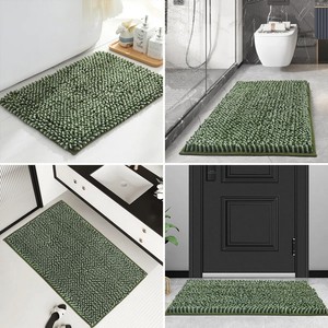 Tapis de bain en coton vert rectangulaire épais et moelleux avec dos antidérapant en caoutchouc, style moderne pour usage domestique - Product Image 4