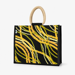 Sac de plage en jute noir laminé PP rayé multicolore personnalisé 40x32x15.5cm avec logo imprimé, vente en gros, OEM, ODM, marque privée - Product Image 4