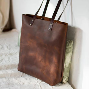 กระเป๋าโท้ทหนังแท้ 100% งานแฮนด์เมด พร้อมซิป สกรีนโลโก้ได้ หนังวัวแท้ กระเป๋าสะพายไหล่สำหรับผู้หญิง - Product Image 1