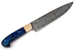 Damascus Pattern 67 Layers Chef <b>Knife</b> Stabilized Blue Wood Handle Professional Kitchen Custom OEM Private Label Handmade - Product Image 2