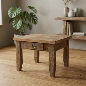 Table basse carrée en bois rustique avec tiroir de rangement pour salon - Product Image 4