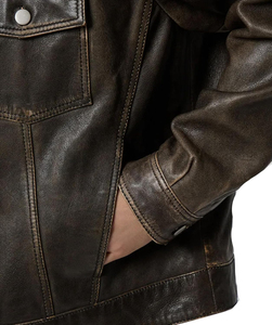 Chaqueta de Motocicleta Retro de Cuero PU, Cortavientos, con Cuello Plegable y Cierre de Cremallera, para Hombre, Invierno, Hecha en Pakistán - Product Image 5