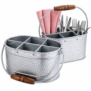 Porte-couverts galvanisé de qualité supérieure avec poignées latérales, organiseur de couverts en métal à 4 compartiments - Product Image 6