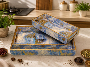 ถาดไม้เอ็มดีเอฟพิมพ์ลาย ของขวัญแต่งงาน ชุดถาดเสิร์ฟสีฟ้า ของตกแต่ง - Product Image 3
