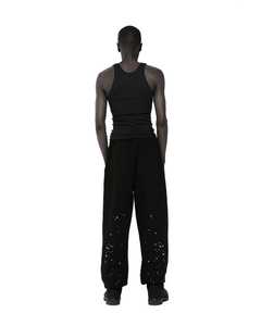 Pantalon de survêtement noir personnalisé avec logo pour homme, taille élastique, sequins, décontracté, pour l'automne, imprimé sur la jambe droite, en polyester mi-lourd - Product Image 5