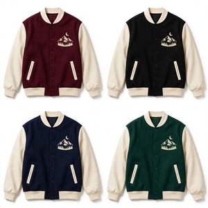 Chaqueta Universitaria Color Granate con Mangas de Cuero Blanco, Diseño Personalizado de Montaña y Luna Bordados, Unisex, Casual, con Botones a Presión - Product Image 6
