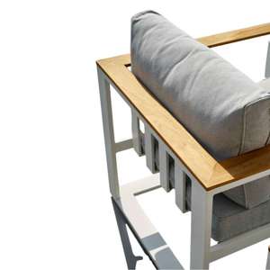 Sillón de Jardín Moderno Hira de Aluminio, Asiento de Exterior con Cojín y Reposabrazos de Madera, Muebles de Patio Blancos - Product Image 6