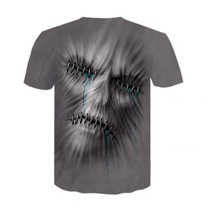 Men's Breathable 100g Gothic Skull T-<b>Shirt</b> Stitched <b>Face</b> Print Back Design Short Sleeve V-Neck Casual Summer Wear 100% Cotton - Product Image 1