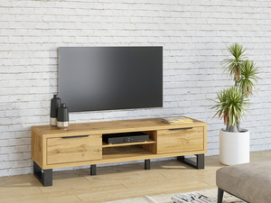 Meuble TV moderne de luxe en bois massif de style nordique avec tiroirs de rangement et étagères ouvertes pour salon, chambre et maison de campagne - Product Image 3