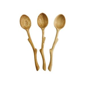 Cucharas de Servir de Madera de Acacia Natural Hechas a Mano Estilo Rústico Vintage de BLUE LOTUS FARM, Juego de Cubiertos Reutilizables Ecológicos con Diseño de Plantas - Product Image 1