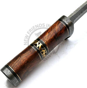 Nueva edición de cuchillo Bowie de acero de Damasco de 12 pulgadas hecho a mano con mango de madera y espaciador de latón, cuchillo de caza para exteriores, cuchillo de hoja fija. - Product Image 5