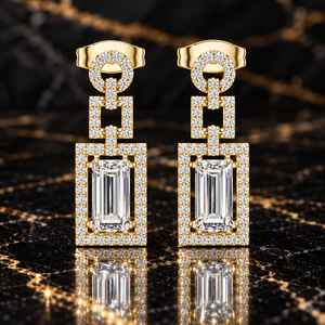 Baguette Cut Lab Grown Diamond Earring 14K 18K Solid Gold Halo <b>Drop</b> Stud Screw <b>Back</b> Earring DEF VVS Anniversary Gift Wholesale - Product Image 1