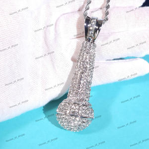 Pendentif microphone serti de diamants en moissanite, argent sterling 925, hip hop, rappeur, bijoux de luxe - Product Image 3