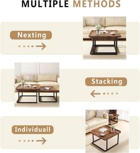 Mesa de Centro Cuadrada de Estilo Simple, Moderna, Multifuncional y de Lujo, Fácil de Armar, con Marco Metálico Color Marrón, para Muebles de Sala - Product Image 5