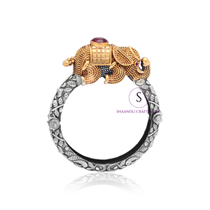 Brazalete Kada de Latón Bicolor con Diseño de Elefante Hecho a Mano, Vintage, Multicolor, Abrible, Recuerdo de Boda, Decoración - Product Image 1