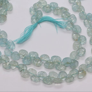 ลูกปัดอะความารีนทรงหัวใจแกะสลักด้วยมือขนาด 7-8 มม. ลูกปัดอะความารีนทรงหัวใจธรรมชาติขนาด 8.5 นิ้ว สีฟ้า - Product Image 1