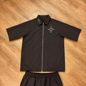 Ensemble survêtement homme hiver streetwear coupe-vent et short 2 pièces uni jogging sportswear - Product Image 3