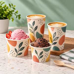 EcoRev ECO29 Vasos de Papel Desechables Ecológicos con Diseño Floral para Helado, de Pared Simple, con Impresión Digital y Embalaje de Grado Alimenticio - Product Image 5