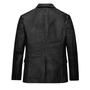 Chaqueta de Cuero para Hombre, Estilo Blazer, de Cuero de Avestruz Negro, con un Solo Botón, Cuello Camisero, Forro de Satén - Product Image 3