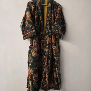 เสื้อคลุมกิโมโนผ้ากำมะหยี่พิมพ์ลายด้วยมือยาวเต็มตัวแขนยาวผ้ากำมะหยี่ระบายอากาศได้ดีเป็นมิตรกับสิ่งแวดล้อมสำหรับฤดูร้อน - Product Image 1