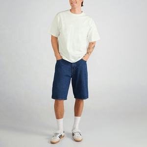 Shorts en jean délavé foncé pour homme, coupe droite, taille mi-haute, décontracté, été, en coton tissé, avec poches - Product Image 3