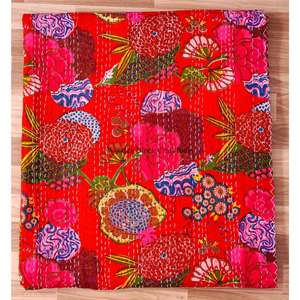 Nueva llegada: Colcha Kantha 100% algodón orgánico, hecha a mano, estampada, reversible, vintage, ecológica, para todas las estaciones, tamaño doble. - Product Image 6