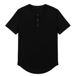 Camiseta Henley de Manga Corta para Hombre, Negra, 100% Algodón Orgánico de Lujo, Dobladillo Curvo, Preencogida, Certificada GOTS, Ajuste Premium y Transpirable - Product Image 1
