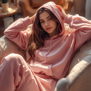 Ensemble sweat à capuche et pantalon assorti pour femme, survêtement en molleton de coton avec personnalisation OEM ODM - Product Image 4