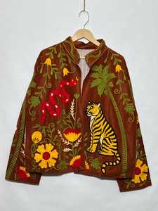 Beautifully Detailed Tiger Snake Palm Tree Statement Rust Suzani Floral Boho Outwear <b>Coat</b> Hand Embroidered Suzani <b>Velvet</b> Jacket - Product Image 3