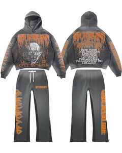 Conjunto de Sudadera con Capucha para Hombre YOURBRAND, Ropa Deportiva de Algodón Tejido, Diseño de Ojo de Llama Púrpura, Estilo Urbano, Otoño - Product Image 3