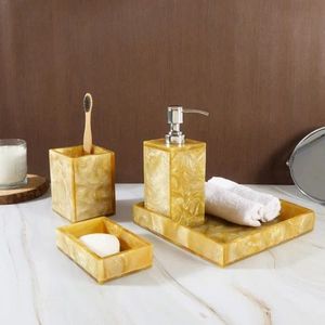 Juego de Baño Moderno de Resina Ecológico, Impermeable, Redondo, de Cinco Piezas: Jabonera, Dispensador de Jabón, Portacepillos de Dientes, Fácil de Instalar - Product Image 6