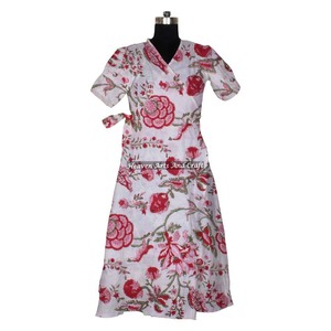 100% ethnique coton Kimono Robe belle fleur imprimé à la main Robe de chambre vêtements de plage pour les femmes été automne - Product Image 2