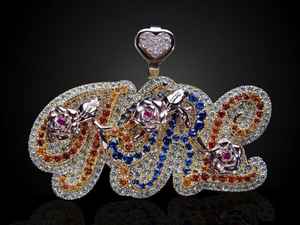 Colgante de Letra Personalizado de Moissanita Colorida, Plata 925, Dijes Iniciales de Lujo Arcoíris, Colgante con Corazón, Regalo para Ella, Fiesta - Product Image 6