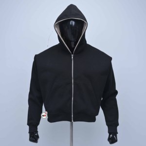 Sudadera con Capucha Reversible Negra para Hombre, Cierre de Cremallera, Corte Regular, Felpa, Estilo Casual para Otoño, con Logotipo y Diseño Personalizados - Product Image 1