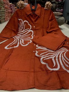 Orange Cotton <b>Kurti</b> With Floral Embroidery Loose Fit Ankle Length Traditional <b>Indian</b> Wear For Women Casual Outfit - Product Image 5