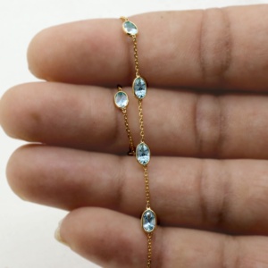 Natural Aquamarine Gemstone Bracelet in <b>Solid</b> 18k Yellow <b>Gold</b> Rose <b>Gold</b> Plated Handmade Jewelry for Women & Girls Gift - Product Image 5