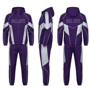 Conjunto Deportivo de 2 Piezas para Hombre, con Capucha y Bloques de Color Morado, Cierre Frontal con Logotipo - Product Image 1