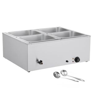 Scaldavivande Elettrico Commerciale 1500W in Acciaio Inox con 4 Vasche, Riscaldamento Rapido, Buffet da Banco, Bagnomaria con Coperchio a Vapore Manuale - Product Image 1