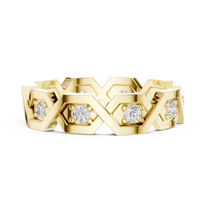 Anillo de Diamantes Chapado en Oro Amarillo para Mujer, Anillo de Eternidad Hexagonal, Joyería para Aniversario de Bodas - Product Image 1